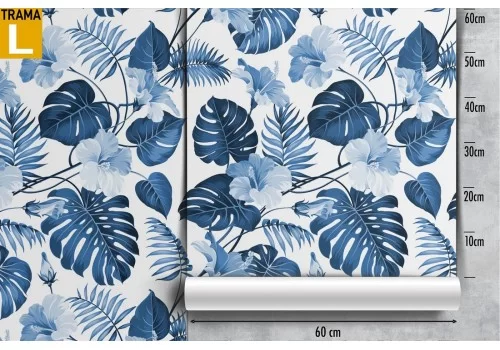 Carta da Parati natura foglie tropicali blu. 2