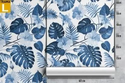 Carta da Parati natura foglie tropicali blu.