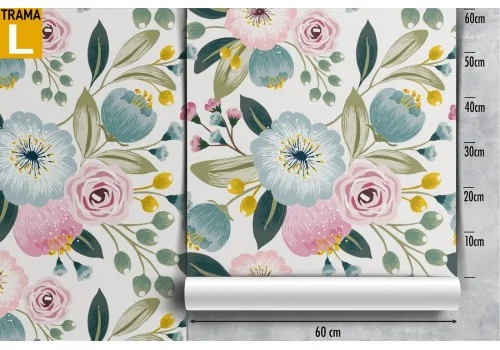 Carta da Parati natura pattern fiori bianchi e rosa. 2