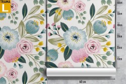 Carta da Parati natura pattern fiori bianchi e rosa.