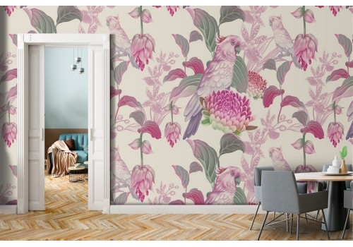 Carta da Parati natura pattern fiori rosa.