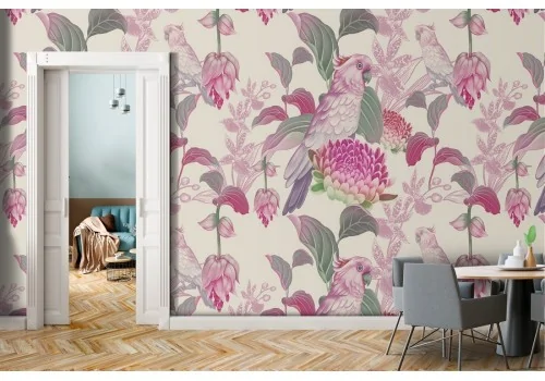 Carta da Parati natura pattern fiori rosa.