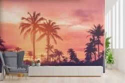 Carta da Parati paesaggio tropicale palme tramonto alba