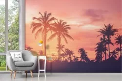 Carta da Parati paesaggio tropicale palme tramonto alba