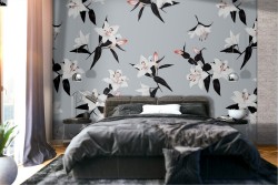 Refined white flowers nature pattern wallpaper.