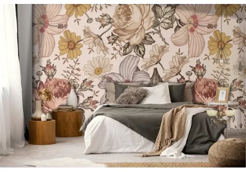 Carta da Parati rose natura vintage pattern.