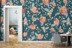 Carta da Parati rose rosse vintage natura.