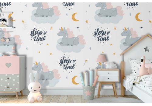 Unicorn fantasy wallpaper decoration for children.