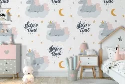 Carta da Parati unicorni fantasy decorazione bambini.