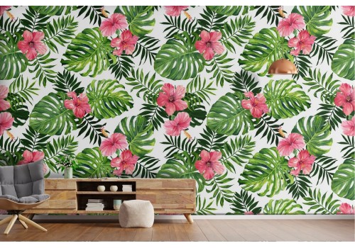 Abstract tropical leaves and flowers nature wallpaper