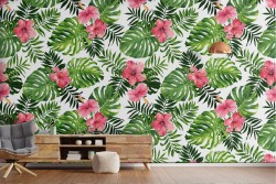 Abstract tropical leaves and flowers nature wallpaper