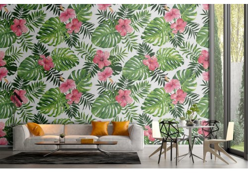 Abstract tropical leaves and flowers nature wallpaper 2