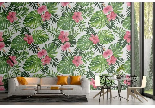 Abstract tropical leaves and flowers nature wallpaper 2