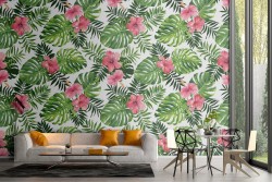 Abstract tropical leaves and flowers nature wallpaper