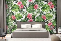 Abstract Wallpaper Tropical Nature Leaves Flowers