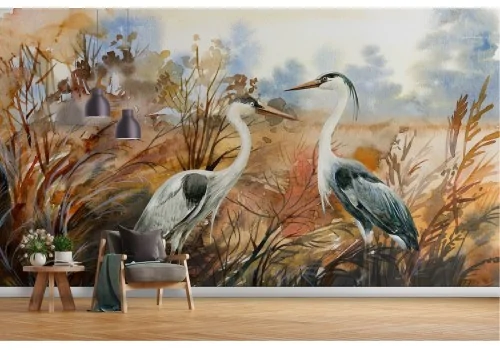 Carta da Parati animali esotici natura dipinto acquerello-13