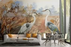 Carta da Parati animali esotici natura dipinto acquerello-13