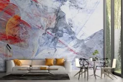 Carta da Parati decorazione astratta azzurro e rosso design moderno-24