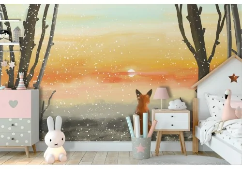 Carta da Parati illustrazione bambini volpe animali paesaggio-26 2