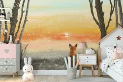 Carta da Parati illustrazione bambini volpe animali paesaggio-26