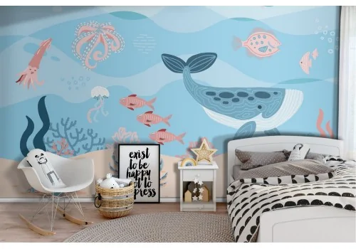 Wallpaper with fish and marine animals for children's room-29