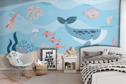 Wallpaper with fish and sea animals for children's room-29