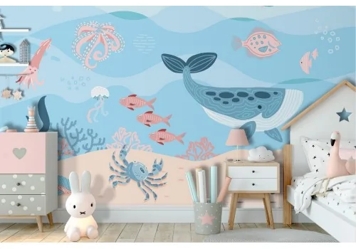 Carta da Parati pesci e animali marini bambini cameretta-29 2