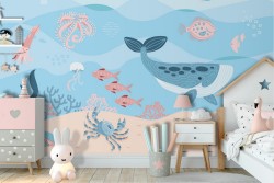 Wallpaper with fish and sea animals for children's room-29