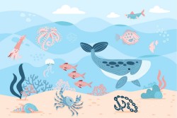 Children's Wallpaper Flora and Fauna Animals Birds Aquatic World