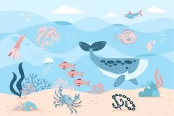 Children's Wallpaper Flora and Fauna Animals Birds Aquatic World