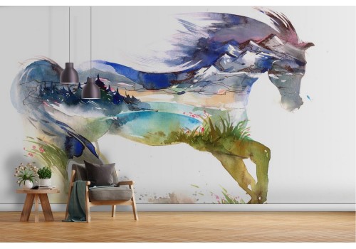 Carta da Parati cavallo design astratto con paesaggio-34