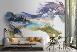 Wallpaper horse abstract design with landscape-34