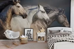 Children's animal wallpaper horses bedroom-40