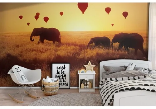 Animal Wallpaper Elephants and Hot Air Balloons Children's Landscape-49
