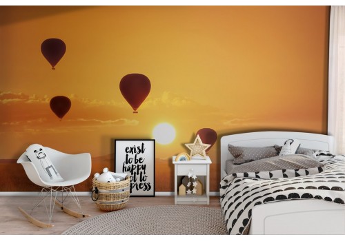 Wallpaper with elephants and hot air balloons children's landscape-50