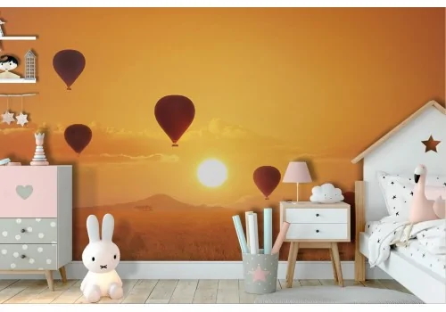 Wallpaper with elephants and hot air balloons children's landscape-50 2