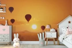 Carta da Parati animali elefanti e mongolfiere paesaggio bambini-50