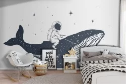 Carta da Parati astronauta su balena disegno camera ragazzi-52