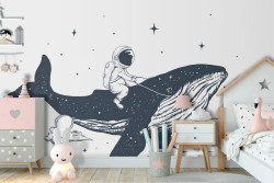 Astronaut on Whale Wallpaper Design for Boys Room-52