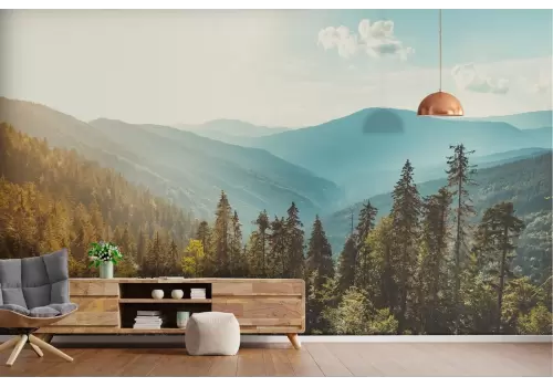 Carta da Parati paesaggio foresta montagne