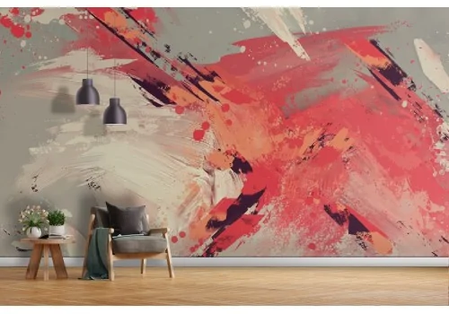 Red and White Plaster Wallpaper Modern Design-63