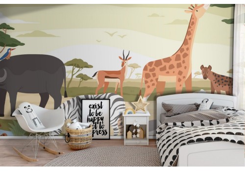 Carta da Parati animali savana esotici illustrazione bambini-66