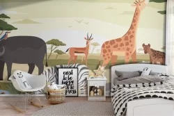 Carta da Parati animali savana esotici illustrazione bambini-66