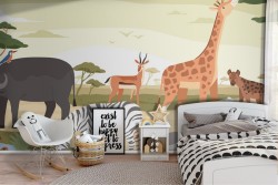 Savannah exotic animals wallpaper illustration for children-66