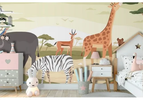 Carta da Parati animali savana esotici illustrazione bambini-66 2