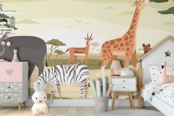 Savannah exotic animals wallpaper illustration for children-66
