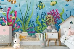 Wallpaper fish nature tropical corals children's illustration-72