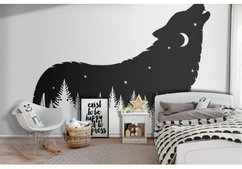 Wallpaper illustration children wolf trees night-76