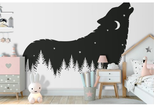 Carta da Parati illustrazione bambini lupo alberi notte-76 2