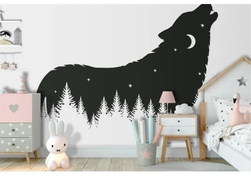 Carta da Parati illustrazione bambini lupo alberi notte-76 2